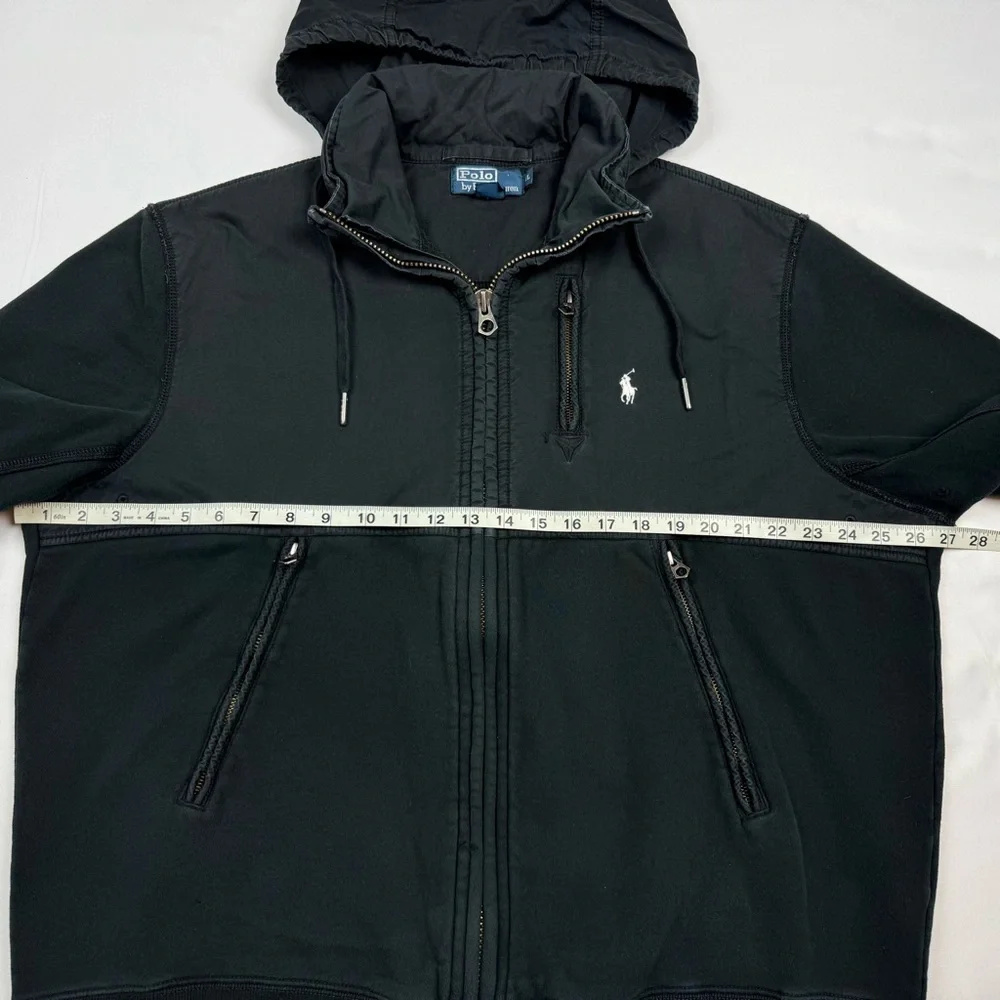 Vtg Polo Ralph Lauren Mens Hooded Navy Jacket XL Black Y2K Full Zip C7